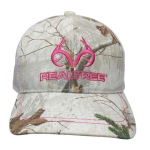 Real Tree Tan Camo Ball Hat Cap Xtra Colors w Pink Logo & Stitching Snap Back